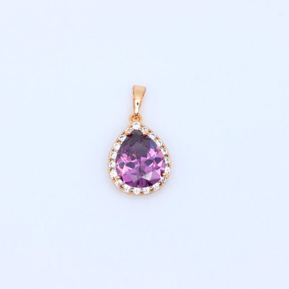 "Teardrop Purple Pendant with Crystal Halo in Elegant Rose Gold Finish, XPPT1615 - Picture 9 of 13